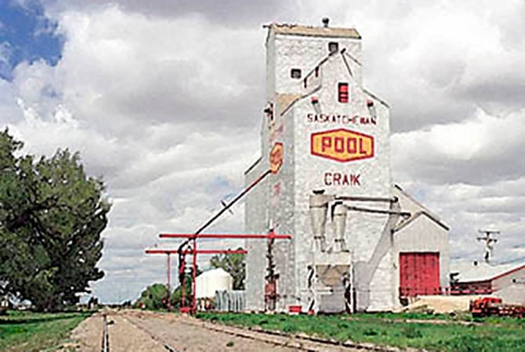 Watercolour of Wooden grain elevator at Craik, Saskatchewan