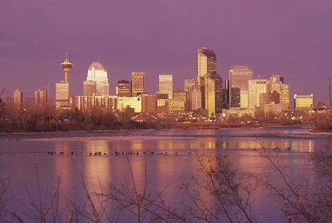 Calgary skyline before sunrise, Alberta