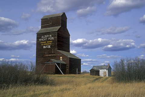 Photograph of wooden elevator at Butze, Alberta