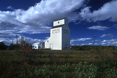 Photograph of wooden grain elevator at Radway, Alberta