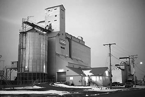 Image of wooden grain elevators from Wilkie, Saskatchewan
