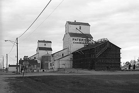 Wooden grain elevators at Gainsborough, Saskatchewan