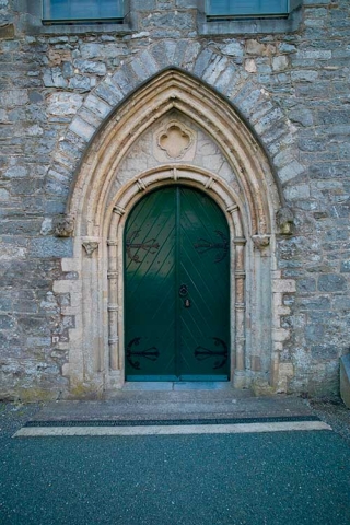 Photo of door at St Candice's Parish Cathedral, Kilkenny, County Kilkenny, Republic of Ireland.
