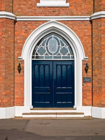 Photo of Princethorpe College grand entrance doors, Warwickshire, UK
