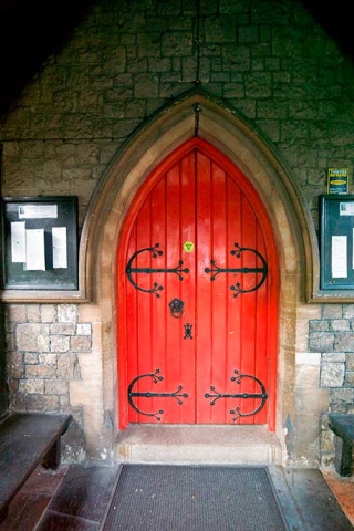 Photo of main entrance doors to St Mary the Virgin Church, Datchet, Berkshire, UK