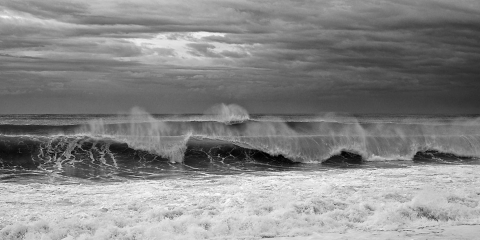 Ocean waves, stormy seascapes, sandy beaches, blues and greens , foam and wave spray,  rolling waves, see through waves, black storm clouds, hurricane Baja waves, Mexican seascapes.