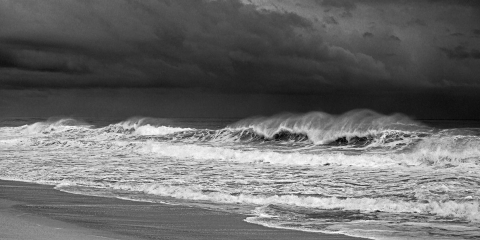 Ocean waves, stormy seascapes, sandy beaches, blues and greens , foam and wave spray,  rolling waves, see through waves, black storm clouds, hurricane Baja waves, Mexican seascapes.