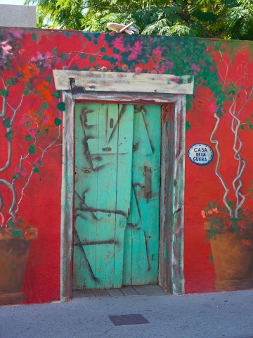 Colourful doorway to garden