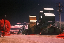 Nanton wooden grain elevators photographed with Infrared film, Alberta
