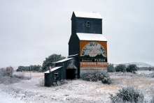 Photograph of wooden grain elevator at Wyola, Montana.