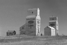 Old wooden grain elevators at Laura, Saskatchewan