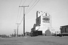 photograph of wooden grain elevator at Theodore, Saskatchewan